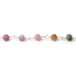 4mm Multi Color Tourmaline Micro Faceted Round on Silver Plated Chain (ONLINE ORDER ONLY)