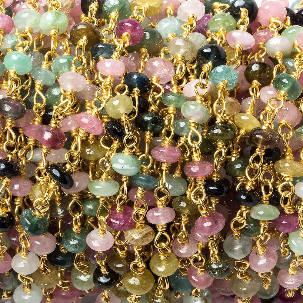 4mm Multi Color Tourmaline plain rondelle Vermeil Chain by the foot 38 pieces (ONLINE ORDER ONLY)