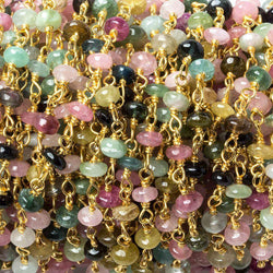 4mm Multi Color Tourmaline plain rondelle Vermeil Chain by the foot 38 pieces (ONLINE ORDER ONLY)