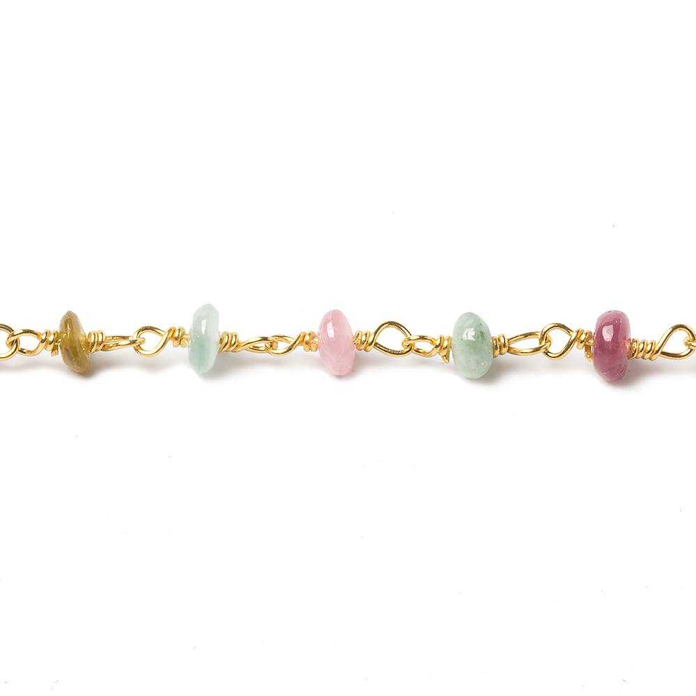 4mm Multi Color Tourmaline plain rondelle Vermeil Chain by the foot 38 pieces (ONLINE ORDER ONLY)