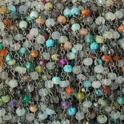 4mm Multi Gemstone Black Gold plated Chain by the foot