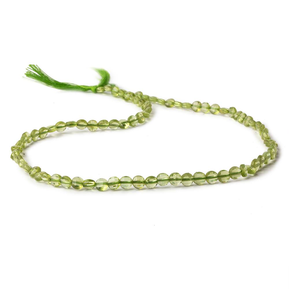 4mm Peridot checkerboard calibrated faceted coins 12.5 inch 85 beads AAA (ONLINE ORDER ONLY)