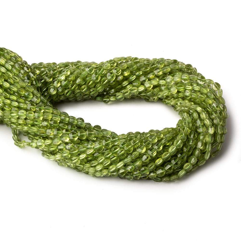 4mm Peridot checkerboard calibrated faceted coins 12.5 inch 85 beads AAA (ONLINE ORDER ONLY)