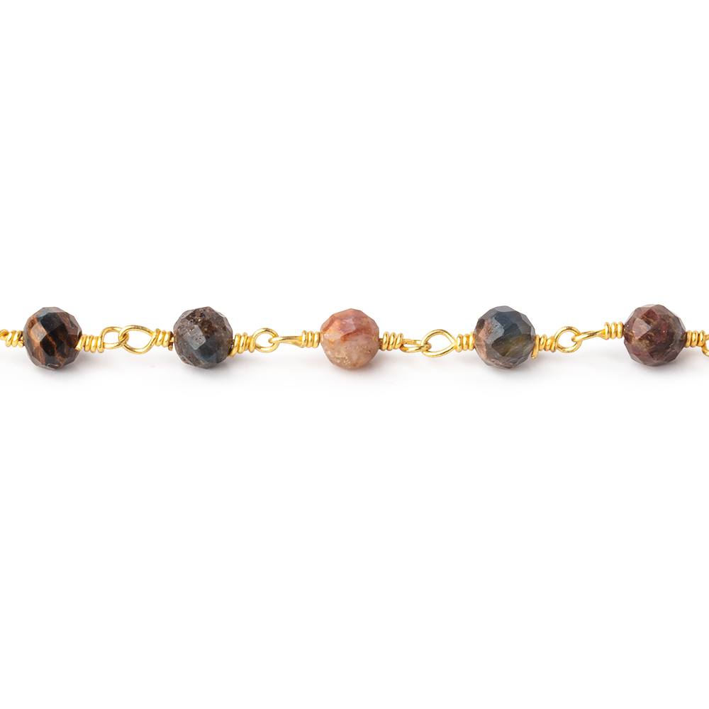 4mm Pietersite Micro Faceted Rounds on Gold Plated Chain