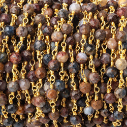 4mm Pietersite Micro Faceted Rounds on Gold Plated Chain