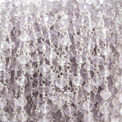 4mm Pink Amethyst faceted rondelle Silver plated Chain by the foot 39 pieces (ONLINE ORDER ONLY)