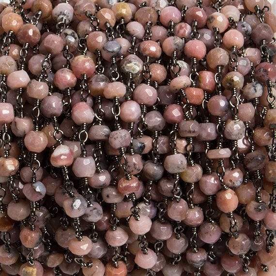 4mm Pink Peruvian Opal faceted rondelle Black Gold Chain by the foot 34 pieces (ONLINE ORDER ONLY)