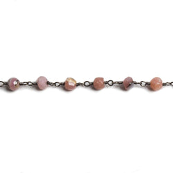 4mm Pink Peruvian Opal faceted rondelle Black Gold Chain by the foot 34 pieces (ONLINE ORDER ONLY)