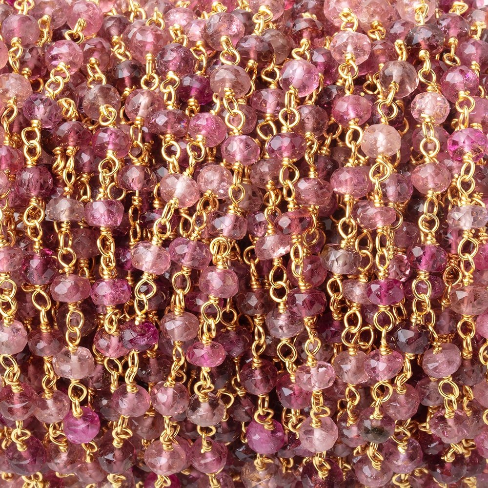 4mm Pink Tourmaline Faceted Rondelles on Vermeil Hand-Wrapped Chain (ONLINE ORDER ONLY)