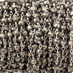 4mm Pyrite faceted rondelle .925 Silver Chain by the foot 35 pieces