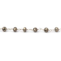 4mm Pyrite faceted rondelle .925 Silver Chain by the foot 35 pieces