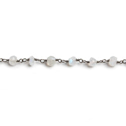 4mm Rainbow Moonstone faceted rondelle Black Gold Chain by the foot 34 pcs