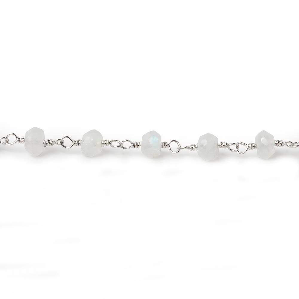 4mm Rainbow Moonstone Faceted Rondelles on Silver Plated Chain by the foot 38 pcs (ONLINE ORDER ONLY)