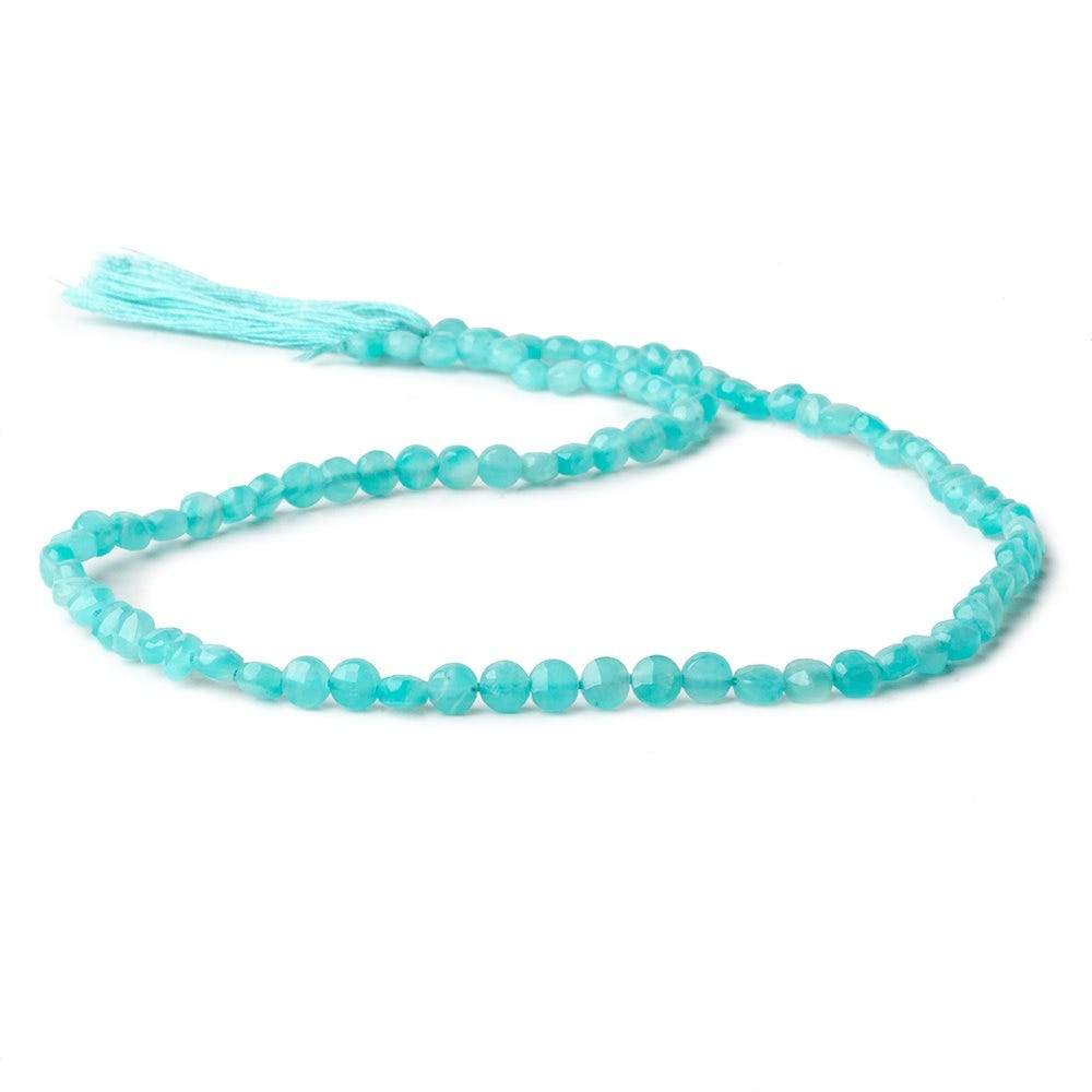 4mm Seafoam Blue Chalcedony checkerboard calibrated faceted coins 12.5 inch 85 beads AAA (ONLINE ORDER ONLY)