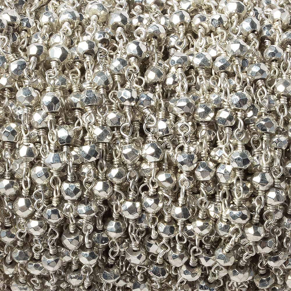 4mm Silver plated Pyrite faceted rondelle Silver Chain by the foot 38 pieces (ONLINE ORDER ONLY)