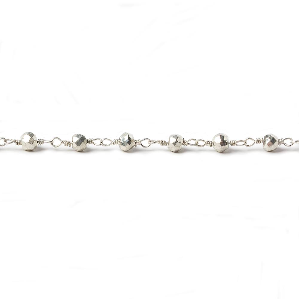 4mm Silver plated Pyrite faceted rondelle Silver Chain by the foot 38 pieces (ONLINE ORDER ONLY)