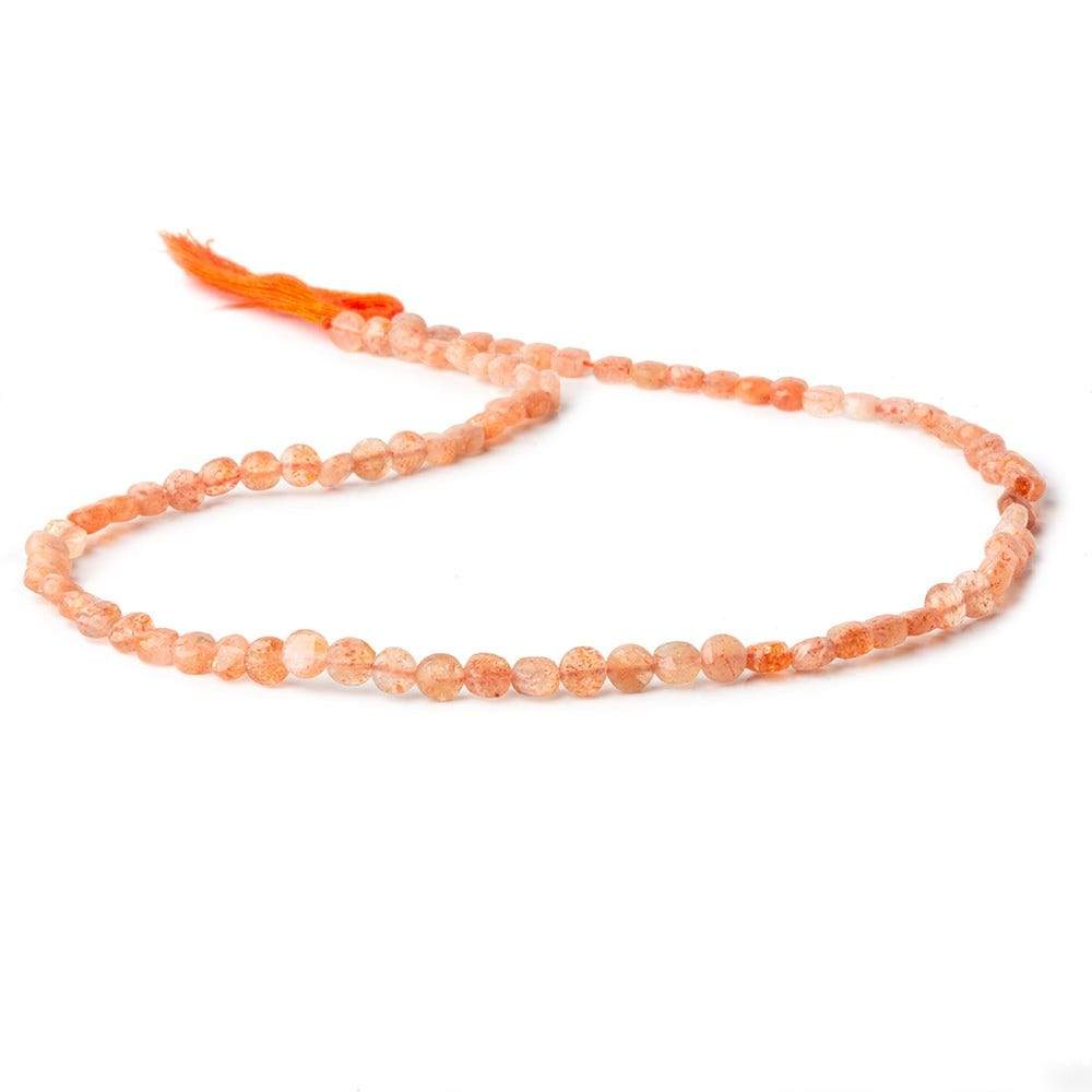 4mm Sunstone checkerboard calibrated faceted coins 12.5 inch 85 beads AAA (ONLINE ORDER ONLY)