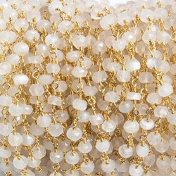 4mm White Moonstone faceted rondelle Gold Chain  34 pieces (ONLINE ORDER ONLY)