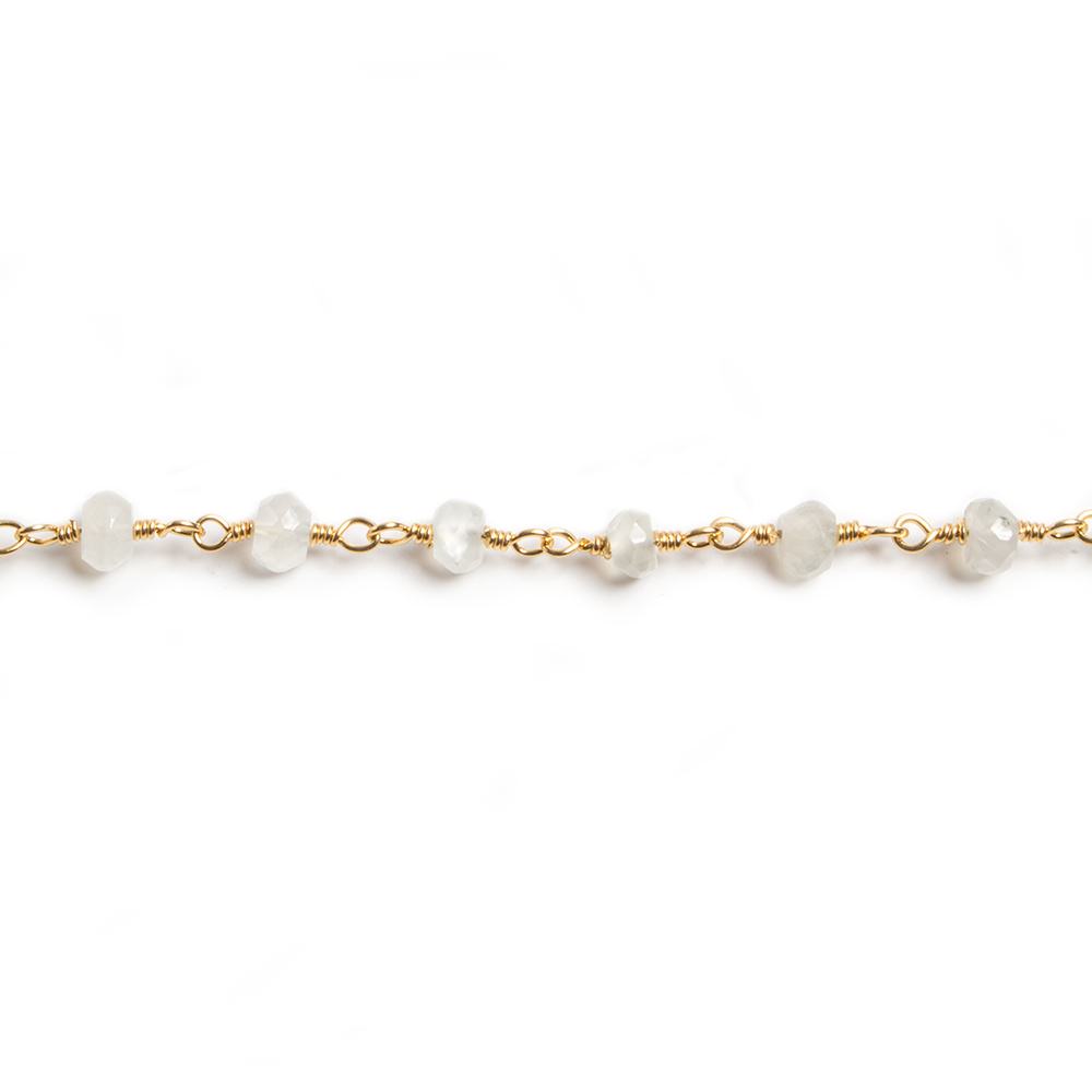 4mm White Moonstone faceted rondelle Gold Chain  34 pieces (ONLINE ORDER ONLY)