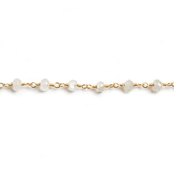 4mm White Moonstone faceted rondelle Gold Chain  34 pieces (ONLINE ORDER ONLY)