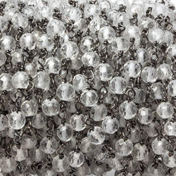 4mm Crystal Quartz faceted round Black Gold on Silver Chain by the foot 35 pieces (ONLINE ORDER ONLY)