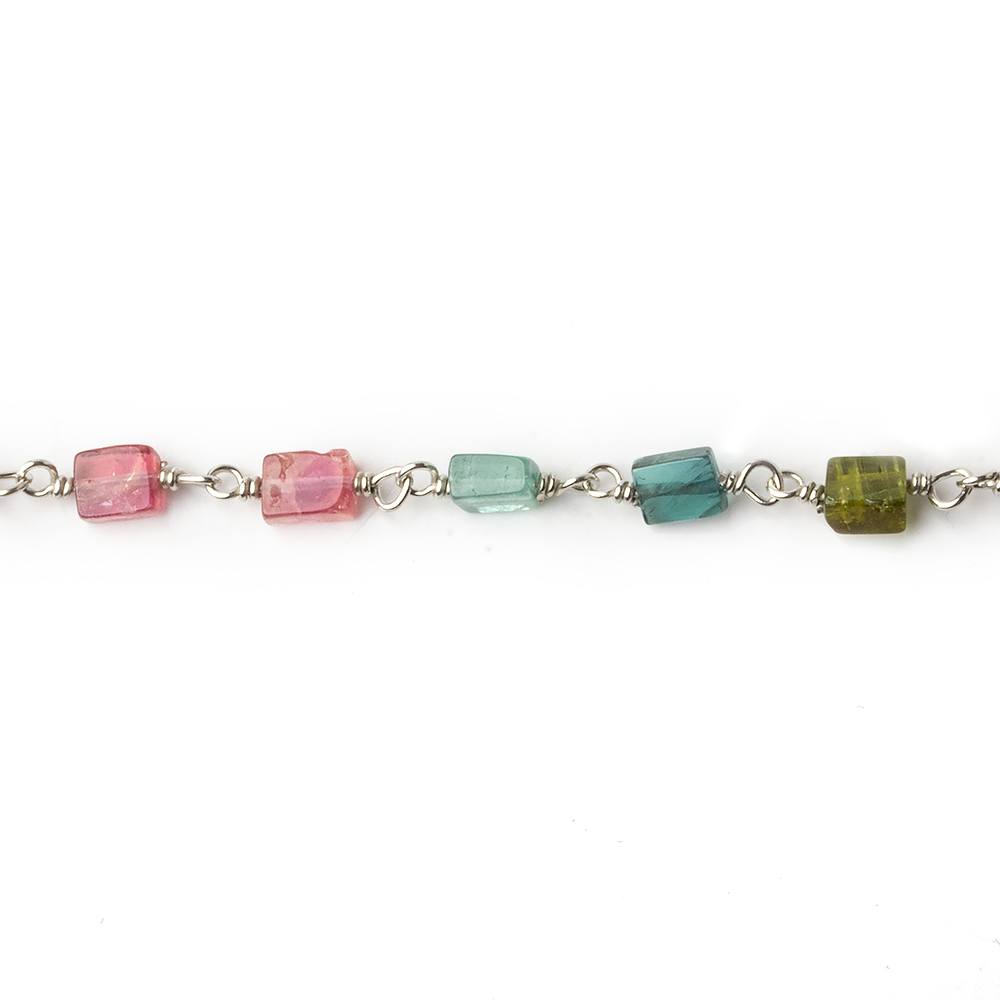 4x3-6x3mm Multi Color Tourmaline plain rectangle Silver .925 Chain by the foot 33 beads per (ONLINE ORDER ONLY)