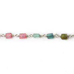4x3-6x3mm Multi Color Tourmaline plain rectangle Silver .925 Chain by the foot 33 beads per (ONLINE ORDER ONLY)