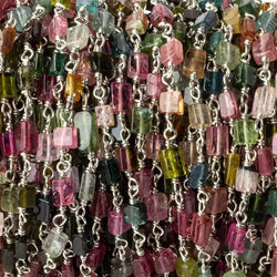 4x3-6x3mm Multi Color Tourmaline plain rectangle Silver .925 Chain by the foot 33 beads per (ONLINE ORDER ONLY)