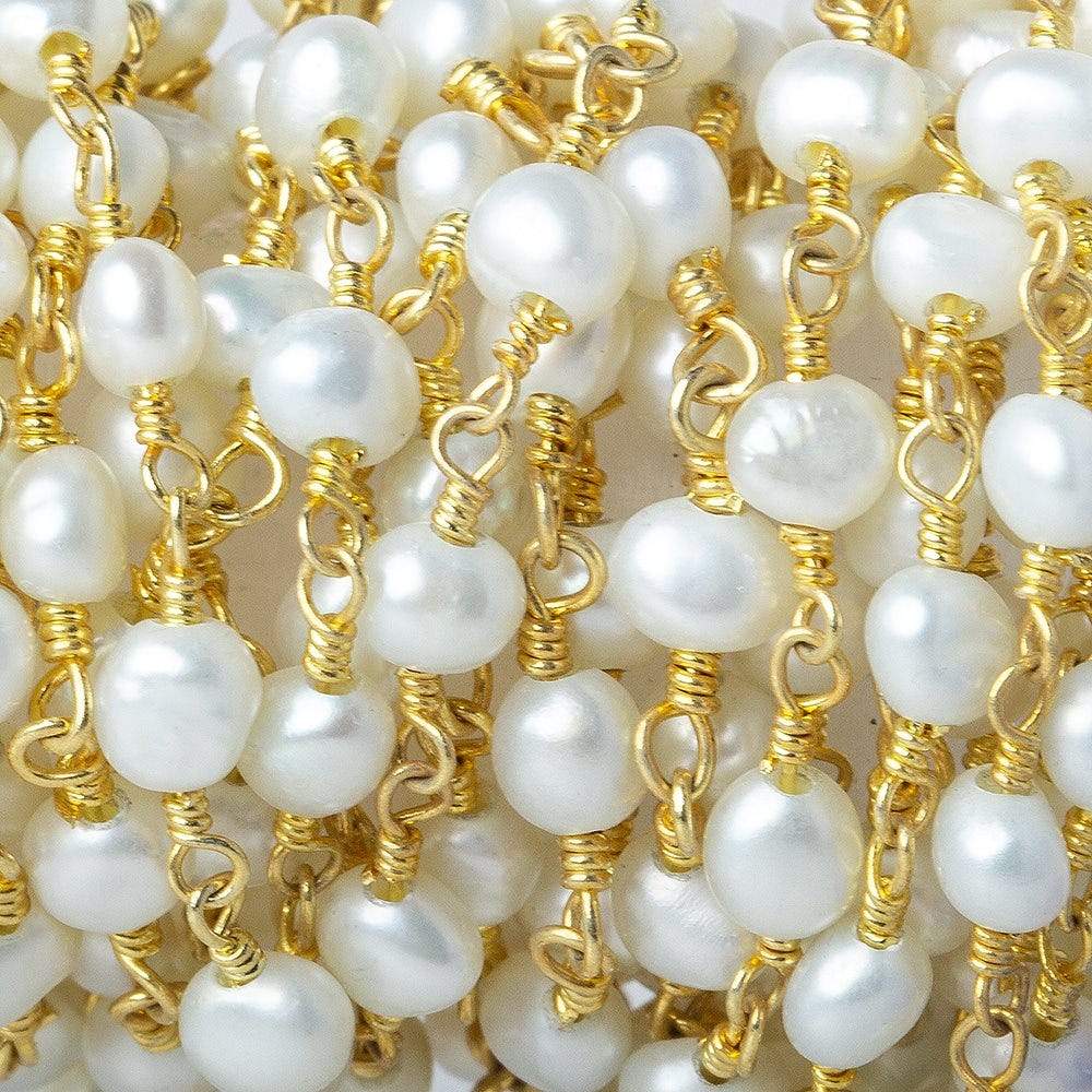 4x3mm White side drilled oval Gold plated Chain by the foot 31 pcs (ONLINE ORDER ONLY)