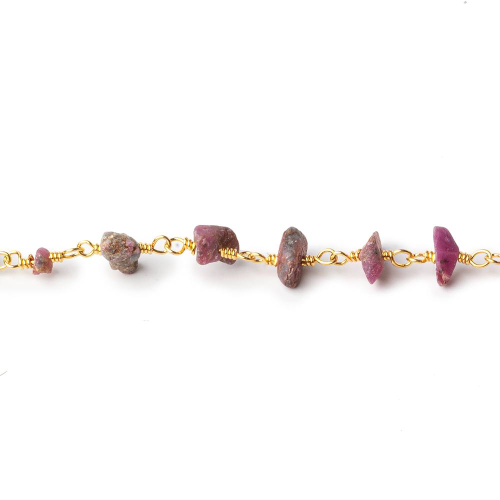 4x4-10x6mm Matte Ruby in Zoisite Chips Gold plated Chain by the foot 36 pieces (ONLINE ORDER ONLY)