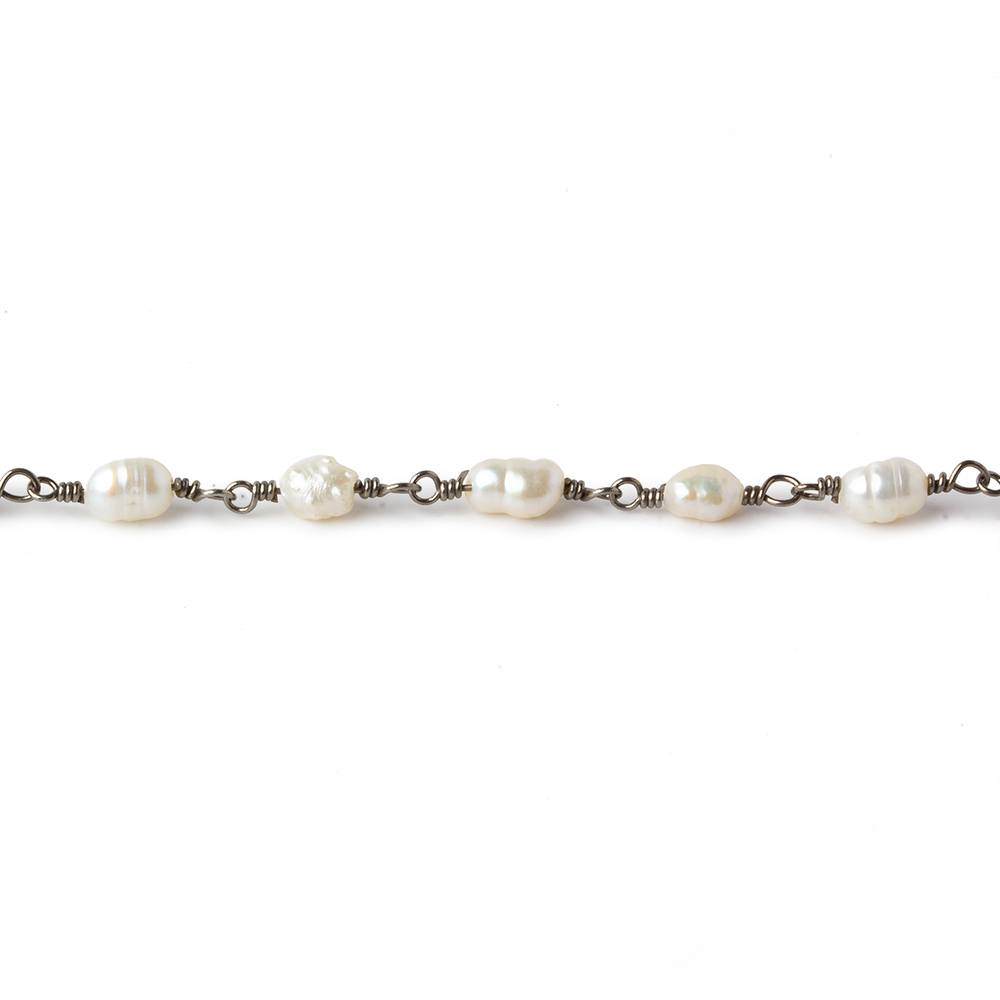 4x5-3x4mm White Straight Drill Baroque Pearl Black Gold plated Chain by the foot 27 pcs (ONLINE ORDER ONLY)