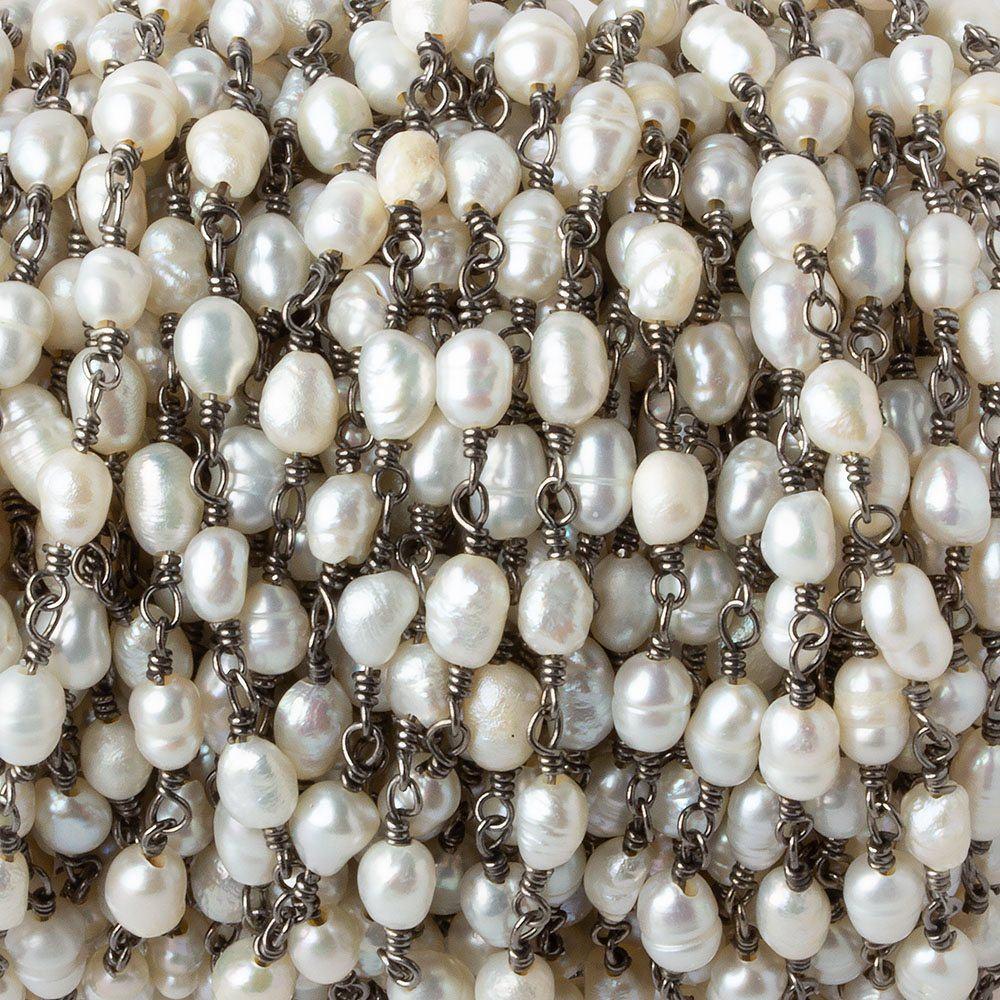 4x5-3x4mm White Straight Drill Baroque Pearl Black Gold plated Chain by the foot 27 pcs (ONLINE ORDER ONLY)
