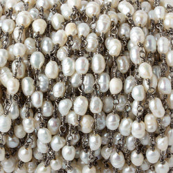 4x5-3x4mm White Straight Drill Baroque Pearl Black Gold plated Chain by the foot 27 pcs (ONLINE ORDER ONLY)