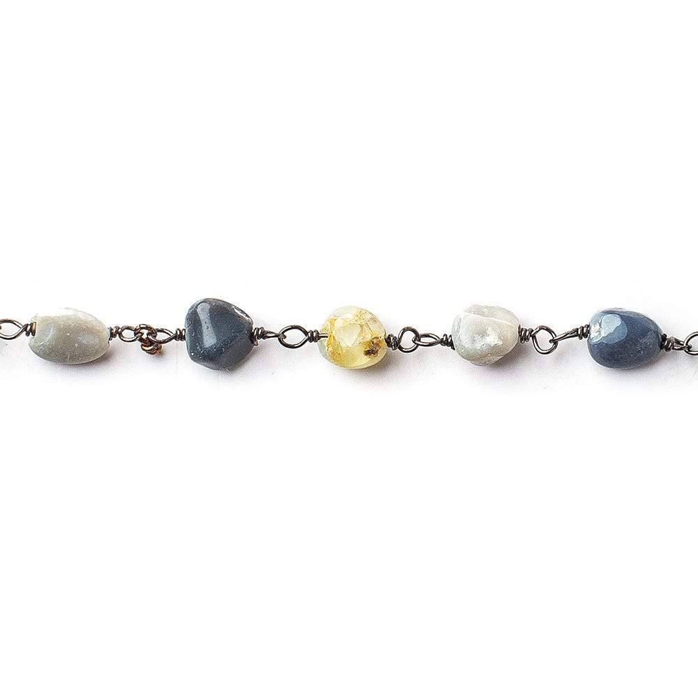 4x5-8x6mm Australian Opal plain nugget Black Gold on Silver .925n Chain by the foot 28 beads per (ONLINE ORDER ONLY)
