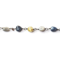 4x5-8x6mm Australian Opal plain nugget Black Gold on Silver .925n Chain by the foot 28 beads per (ONLINE ORDER ONLY)