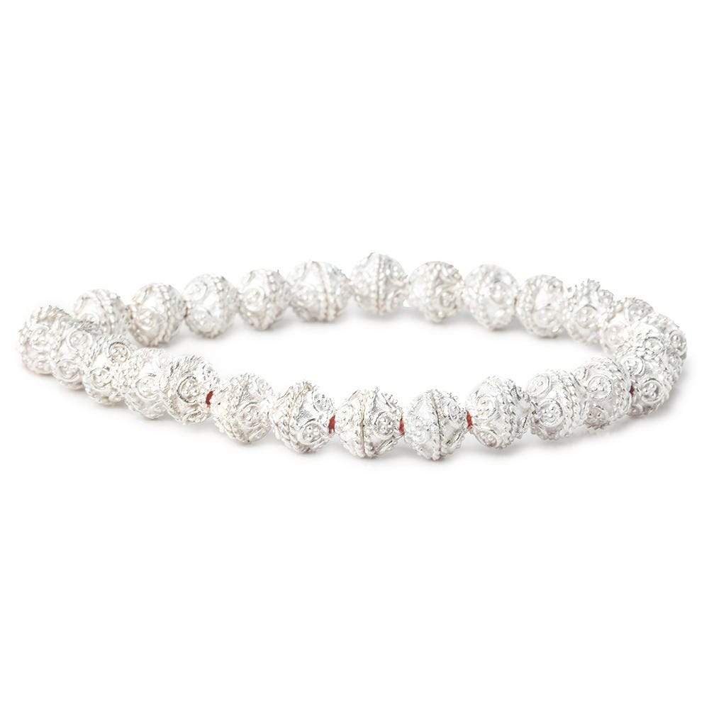 4x8x8mm Sterling Silver Plated Copper Bead Cap, Bali Design 8 inch 52 beads (ONLINE ORDER ONLY)