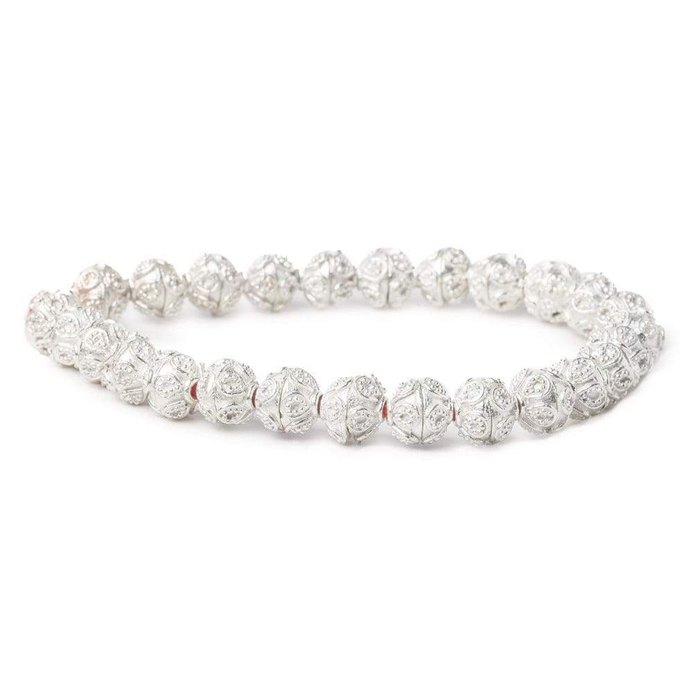 4x8x8mm Sterling Silver Plated Copper Bead Cap Bali Miligrain Design 8 inch 54 beads (ONLINE ORDER ONLY)