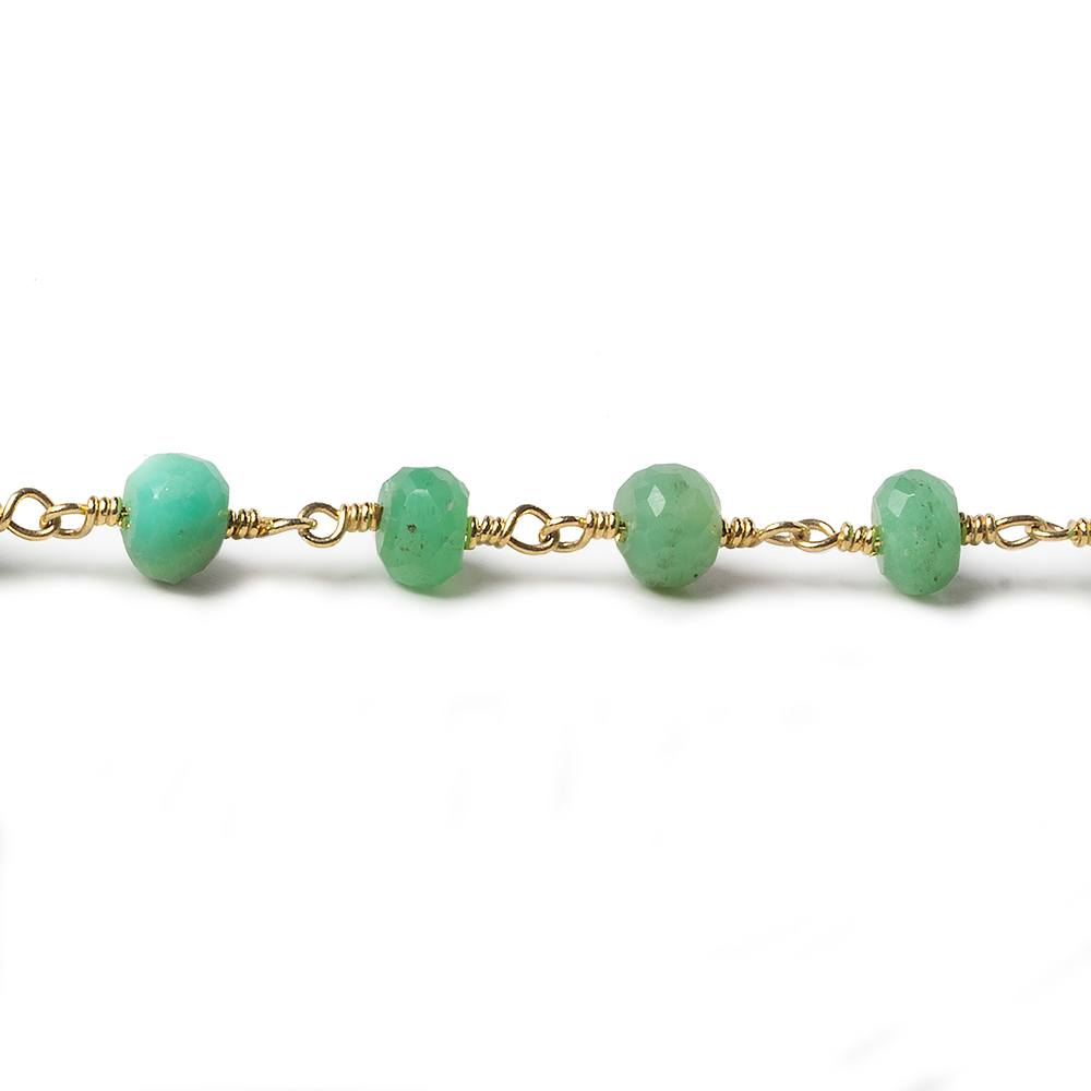 5-5.5mm Chrysoprase faceted rondelle Gold Chain by the foot 32 pieces (ONLINE ORDER ONLY)
