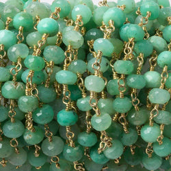 5-5.5mm Chrysoprase faceted rondelle Gold Chain by the foot 32 pieces (ONLINE ORDER ONLY)