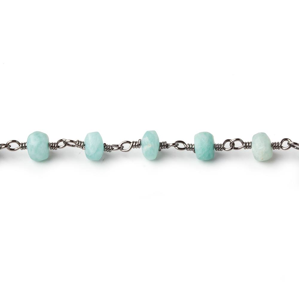 5-5.5mm Matte Amazonite plain rondelle Black Gold plated chain by the foot 29 pcs (ONLINE ORDER ONLY)
