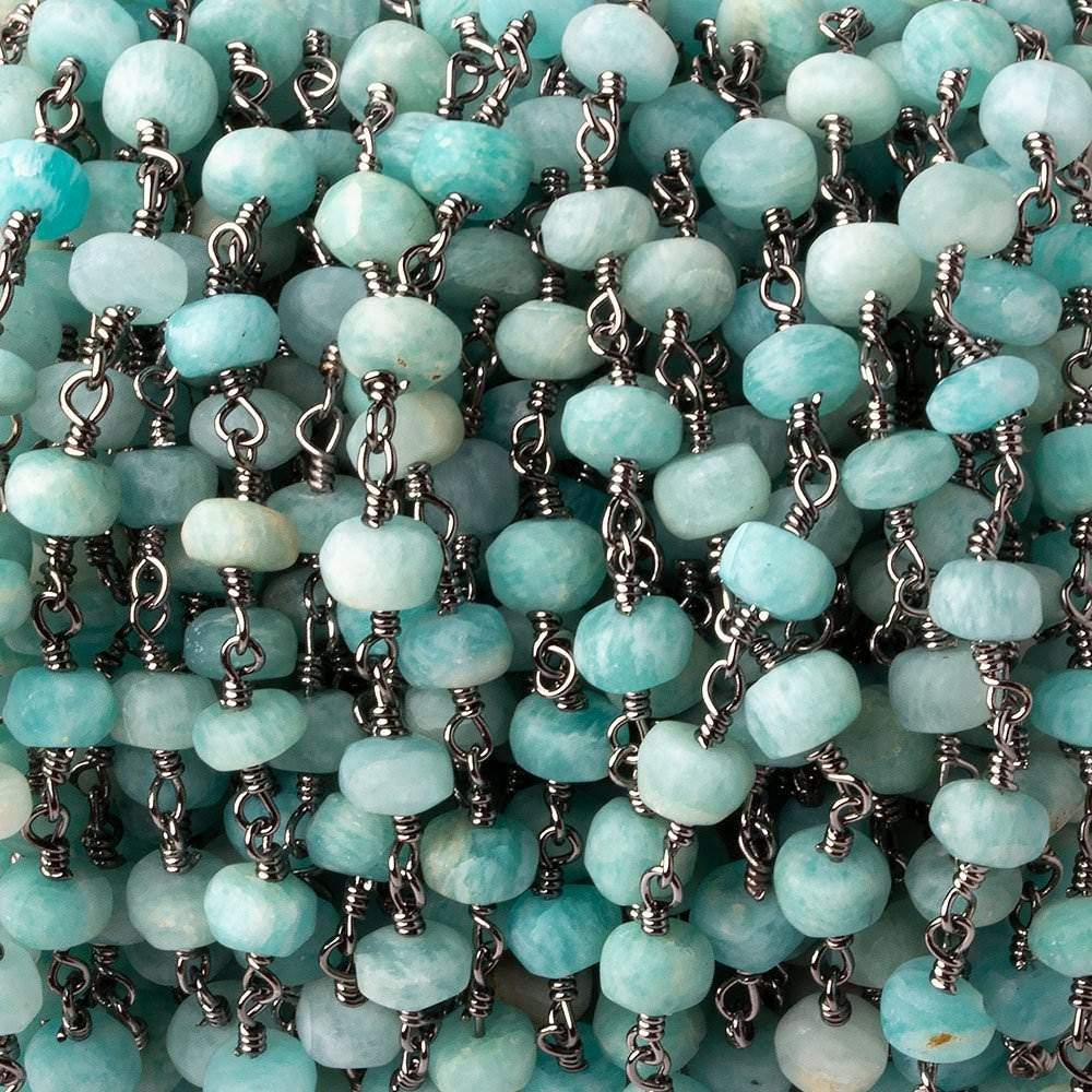 5-5.5mm Matte Amazonite plain rondelle Black Gold plated chain by the foot 29 pcs (ONLINE ORDER ONLY)