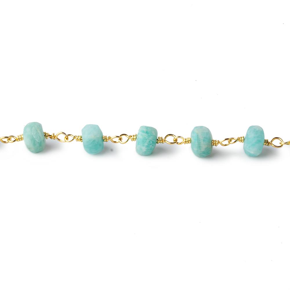 5-5.5mm Matte Amazonite plain rondelle Gold plated chain by the foot 29 pcs (ONLINE ORDER ONLY)