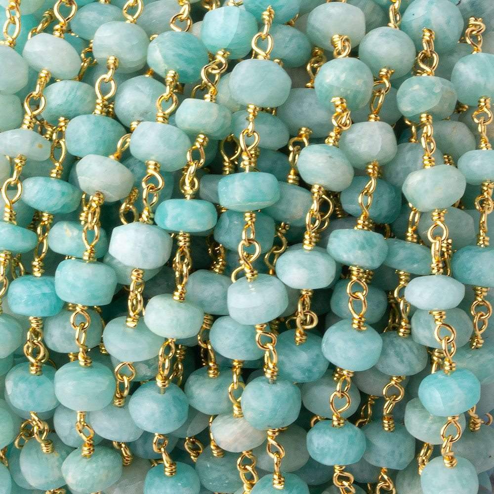 5-5.5mm Matte Amazonite plain rondelle Gold plated chain by the foot 29 pcs (ONLINE ORDER ONLY)