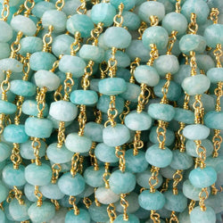 5-5.5mm Matte Amazonite plain rondelle Gold plated chain by the foot 29 pcs (ONLINE ORDER ONLY)