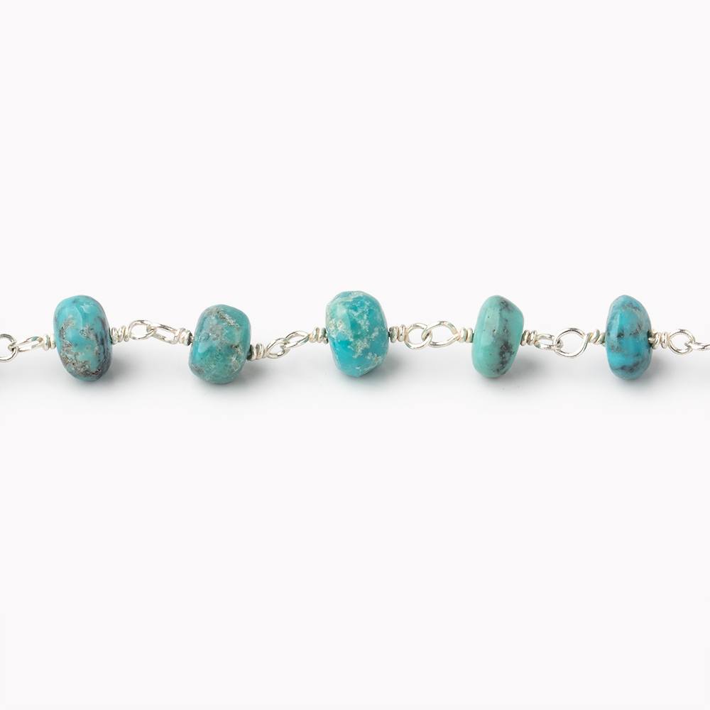 5-5.5mm Mongolian Turquoise Plain Rondelle Beads on .925 Silver Chain (ONLINE ORDER ONLY)