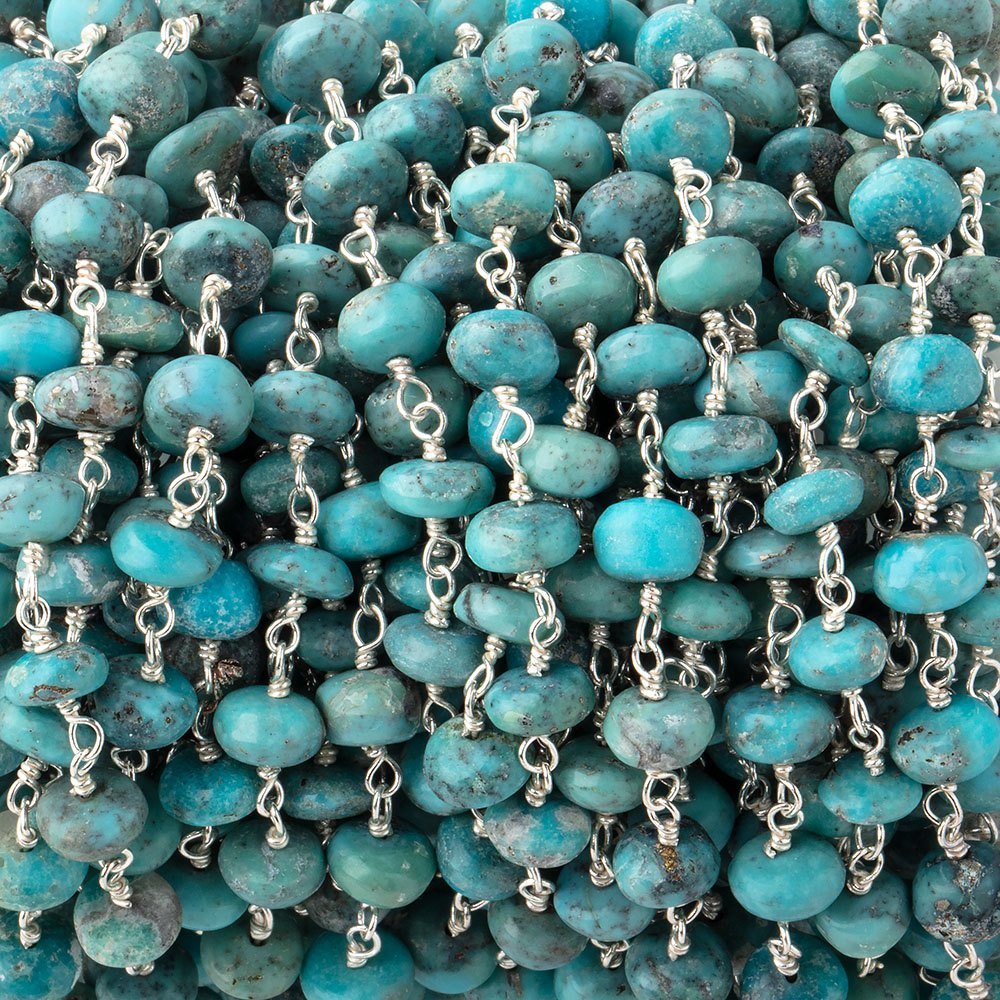 5-5.5mm Mongolian Turquoise Plain Rondelle Beads on .925 Silver Chain (ONLINE ORDER ONLY)