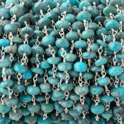 5-5.5mm Mongolian Turquoise Plain Rondelle Beads on .925 Silver Chain (ONLINE ORDER ONLY)