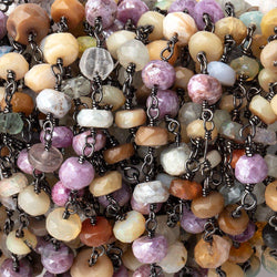5-5.5mm Multi Gemstone Faceted Rondelles on Black Gold .925 Chain
