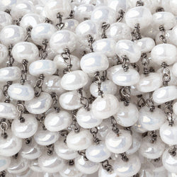 5-5.5mm Mystic White Quartz Plain Rondelles on Black Gold over .925 Silver Chain