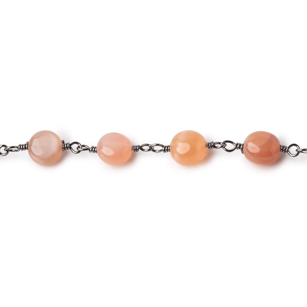 5-6.5mm Angel Skin Moonstone Plain Coins on Black Gold Plated Chain (ONLINE ORDER ONLY)